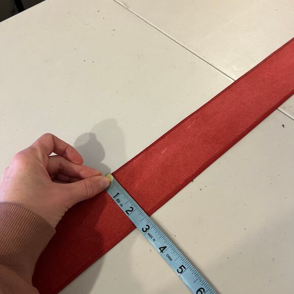 Vintage 90s Red Soft Genuine Leather Wide Golden Buckle Wrap Belt Size M - Picture 9 of 10